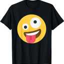 Funny Emoticon Apparel Wild Crazy Eyes Excited Zany Face Emoticon Unisex-Adults & Kids T-Shirt Black Short Sleeve, M