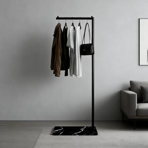 BUZUEY Black Clothing Rack with Marble Base,Freestanding Garment Rack for Hanging Clothes,Modern Coat Rack, Minimalist Clothes Rack for Small Spaces,Bedroom,Entryway,Boutique Display