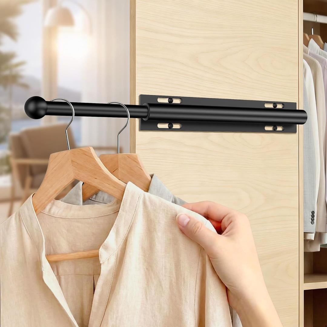 Luvenia Valet Rod,Adjustable Closet Rod,16in Heavy Duty Stainless Steel Closet Rods For Hanging Clothes,Valet Rod For Closet Pull Out For Closet, Laundry Room, Bedroom, Bathroom(Black)