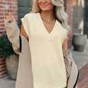 Arach&Cloz Womens Sweater Vest 2024 Fall Winter Knitted V Neck Oversized Casual Cap Sleeve Pullover Tank Tops (Beige, M)