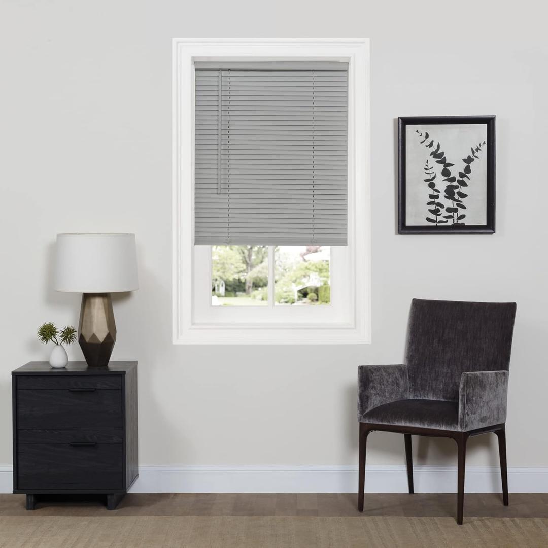 Cordless Room Darkening Mini Blind - 32 Inch Width, 64 Inch Length, 1" Slat Size - Gray - Cordless GII Deluxe Sundown Horizontal Windows Blinds for Interior by Achim Home Decor