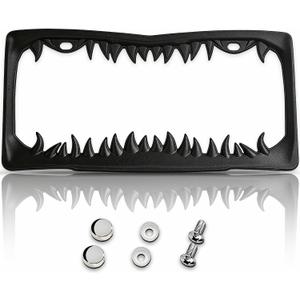 Heavy Duty 3D Goth Black Shark Tooth License Plate Frame with Screw Caps, Street Legal Universal Fit for Cars & Trucks, Premium Rust-Free Zinc Black Shark Tooth License Plate Frame for Men & Women