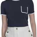 Tommy Hilfiger Womens Short Sleeve Solid Pocket Tee, Size L