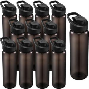 12 Pcs 24 OZ Water Bottles Bulk Reusable Plastic Sports Bottles Pack Portable Sports Water Cups for Adults School Teams Gym Hike Camping Cyclingc(Clear Grey)