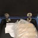 Storage Ottoman, Small Foot Stool Ottoman with Storage, Boucle Teddy Velvet Foot Rest with Padded Seat, Sturdy Wood Legs Stool for Living Room, Bedroom, Couch, Enterway (Dark Blue)