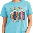 Read Book Shirt for Women-Reading Teacher Tee Tops Pink Flower and Butterfly Short Sleeve Cute Book Shirt