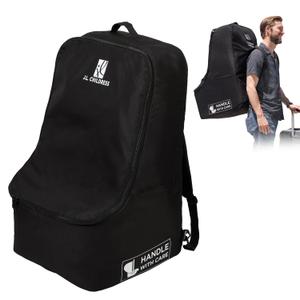 J.L. Childress Padded Backpack Car Seat Bag - Travel Bag for Airplane, Fits Most Baby & Infant Car Seats, Boosters, & Carriers, Accessories for Gate or Baggage Check, AirTag Compatible - Deluxe, Black