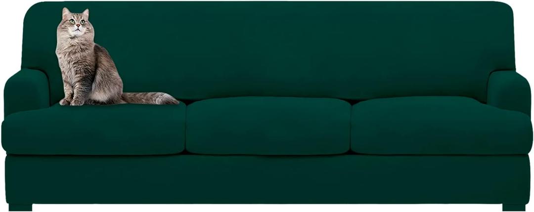 molasofa T Cushion Sofa Slipcovers with 3 Individual T Cushion Shape Seat Covers for Home Dcor, 4 Pieces Stretchable, Washable, Non-Pilling, Non-Slip T Cushion Slipcover (Sofa,Dark Green)