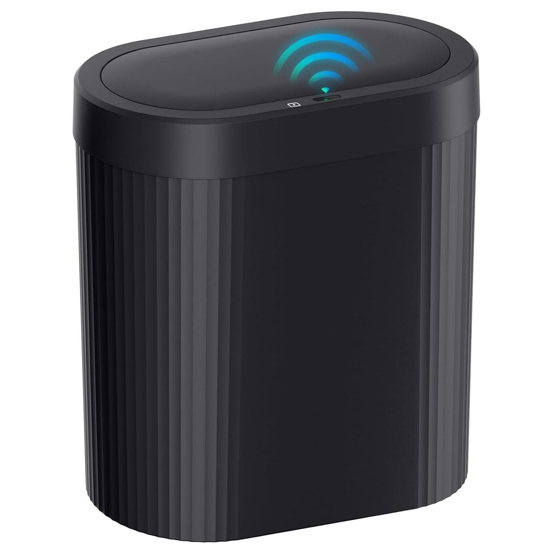 5 Gallon Bathroom Garbage Can with Lid, Automatic Motion Sensor Black Garbage Can, Touchless Slim Waterproof Garbage Bin for Kitchen, Bedroom, Office, and Bathroom