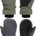 SATINIOR Kids Snow Mittens Waterproof Winter Ski Gloves Warm Thicken Snow Gloves for Girls Boys (3-5 Years, Green,Drak Grey)