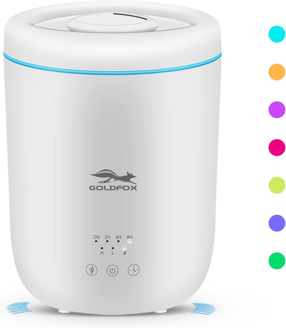 Small Humidifier for Plants indoor, 2.2LTop Fill Cool Mist Humidifiers for Bedroom, 28dB Quiet Ultrasonic Air Vaporizer with 360 Nozzle, Auto Shut-Off, Night Light