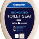HIGHCRAFT Premium Elongated Toilet Seat with Slow-Close Design & Adjustable Hinges - Molded Wood Toilet Seat - Fits Standard Elongated Toilets - Oval Seat in Bone/Beige