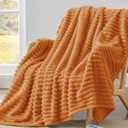 BEDELITE Twin Blanket for Couch & Bed, 300GSM Soft & Warm Fleece Blanket, Decorative and Giftable Striped Burnt Orange Blankets for Women, Men, 60"x80"