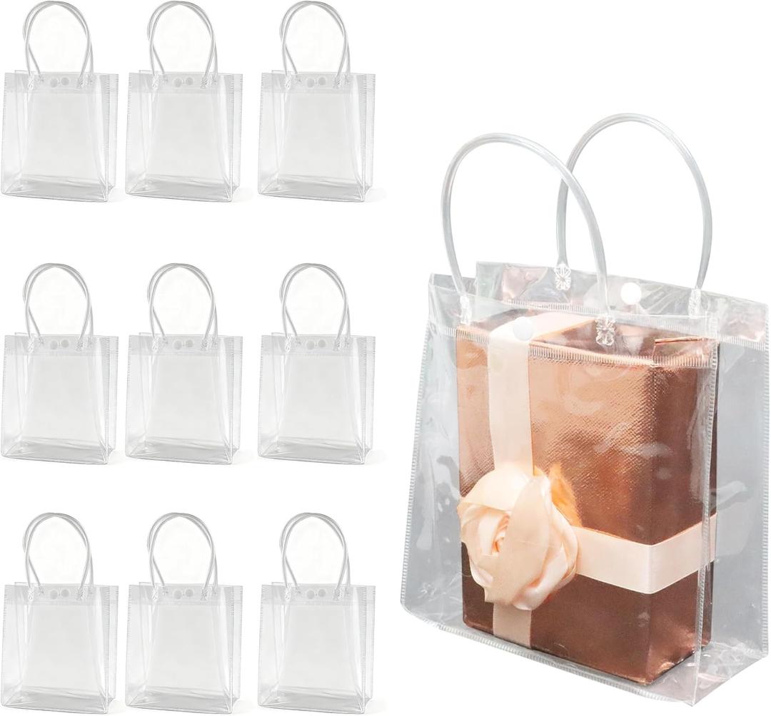 RJTLPNK Clear Gift Bags with Handles Bulk, 10PCS Medium L7.87xW3.14xH7.87Inches Holiday Gift Bags for valentines, Versatile 5 Senses Gift Bag for Women & Kids