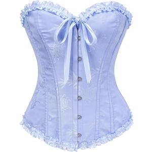 SZIVYSHI Corset Tops for Women, Bustier Shapewear Lingerie, Lace Waist Push Up Bodysuit (Blue, L)