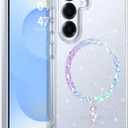 BENTOBEN Compatible with Samsung Galaxy S25 Case 6.2", Magnetic Clear Crystal Glitter Galaxy S25 Phone Case Compatible with Magsafe, Cute Sparkly Protective Case for Women Girl, Clear/Glitter