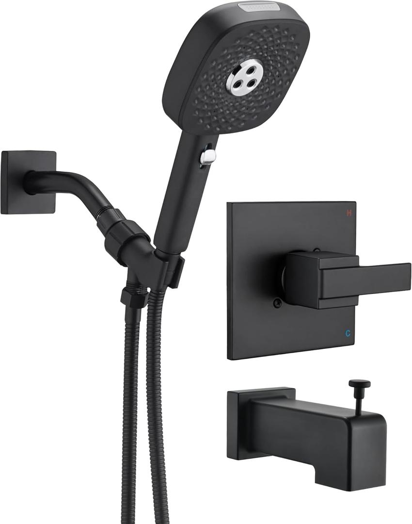 Handheld Shower Faucet Compatible with Delta 13/14 Series Tub Trim Kit, 4 Setting Shower Head, Shower Faucet System, Matte Black (Valve& Catridge Not Inclued)