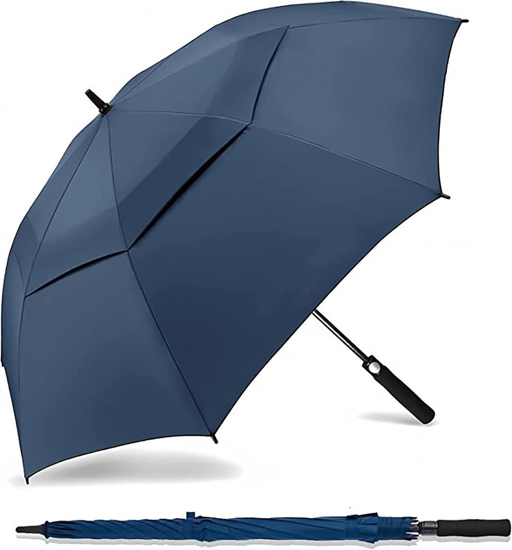 SIEPASA Golf Umbrella Large 72 Inch Automatic Open Golf Umbrella Extra Large Oversize Double Canopy Vented Umbrella Windproof Waterproof for Men and Women.(Navy Blue, 72",Black Handle)