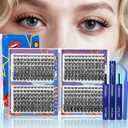 2 x Natural Lash Clusters Kit Volume Wispy DIY Cluster Eyelash Extensions Fake Eye Lashes Individuals D-Curly 336Pcs 8-16MM Mixed with Bond Seal Tweezers