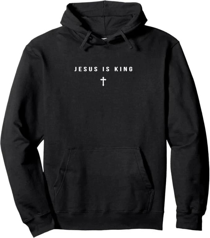 Jesus Is King Cross Christian Minimalist Religious Christ Pullover Hoodie, Grey, Size M