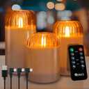 LEDHOLYT Rechargeable Jar Flameless Candle, Flashing LED Pillar Real Wax Candle with Remote Control and Timer, Black Pumpkin Glass Electronic Candles for Room Decoration, 1 Set of 3