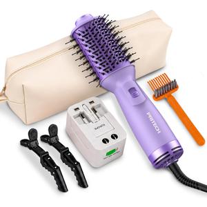 PRITECH Auto Dual Voltage Hair Dryer Brush for Travel,Ionic Hair Styler | 110-240V Mini Hot Air Brush,Blow Dryer Brush in one,Volumizer Straightener Curler,Compact Lightweight Portable,Purple