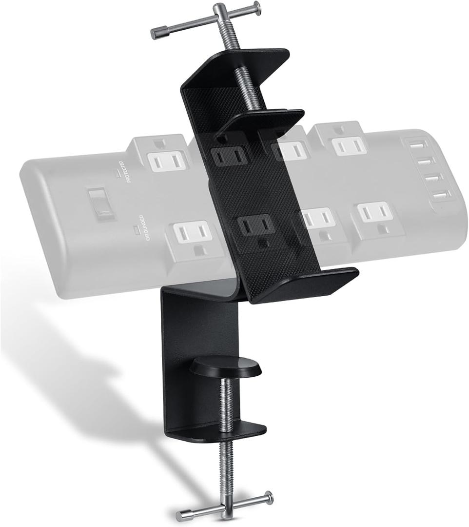 Desk Clamp for Power Strip - Removable Holder for Desk Edge - Sturdy Table Mount - Fits 2.55" to 4.13" Width - Black (Large)