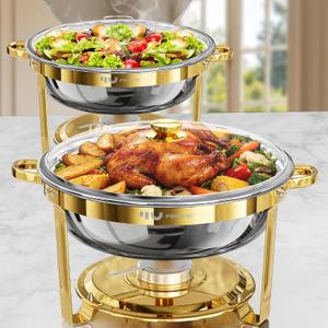 Femchic 9QT Gold Chafing Dishes for Buffet, 2 Pack Round Chafer Set
