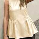 Tankaneo Womens Silk Satin Tank Tops Summer Dressy Casual Babydoll Sleeveless Shirts Peplum Pleated Loose Fit Blouses