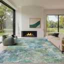 GENIMO Washable Rugs 9x12 Area Rugs for Living Room Bedroom, Modern Abstract Rug Ultra Soft Indoor Area Rugs 9x12 for Dining Room, Low Pile Carpet with Non Slip Backing, Abstract Blue Green