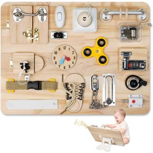 Busy Board for Toddlers 1 2 3 4 Year Old - Large Montessori Sensory Toys, Wooden Fidget Activity Board for Boys and Girls, Motor Skills Gifts for ADHD & Autistic Children Kids, 18 inches
