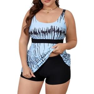 Mooncore Womens Plus Size Tankini Swimsuits Two Piece Tummy Control Bathing Suits Swim Tank Tops with Boy Shorts Swimwear (3XL)