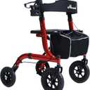 Rollator Walker for Seniors, Lightweight Foldable All Terrain Rolling Walker with seat, Aluminum Walkers with 10 inch Rubber Wheels, Handles and Backrest for Seniors and Adult (Red)