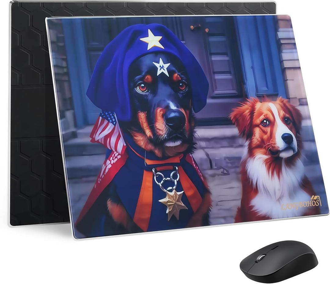 Glass Mouse Pad Micro Etched Surface and Whole Silicone Base,Improved Precision and Speed,Durable, Easy to Clean, Suitable for Gaming and Office Use (Keep Watch-16 * 12'')