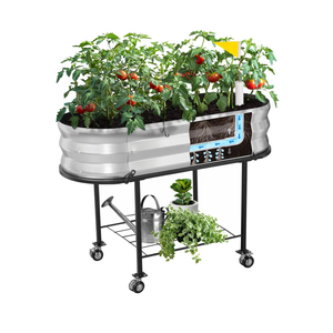 Raised Garden Bed with Legs and Wheels, Self-Watering Planter Box, Wicking Bed, Galvanized Metal Elevated Raised Bed Cart with Drainage Hole and Liner for Indoor Outdoor Gardening