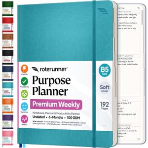Roterunner Purpose Planner Notebook B5 7.5x9.8 Undated 2026 Daily Weekly and Monthly Productivity Goal Setting Tool for Work Home ADHD Planner for Adults Self Care Journal