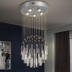 GreeLustr Modern Crystal Pendant Light Silver, 5-Light Multi-Line Pendant Lighting, Adjustable Hanging Ceiling Chandelier Light Flush Mount for Hallway, Dining Room, Bedroom, GU10 Cylinder Circle
