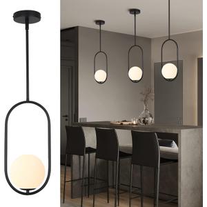 SeeU Modern Pendant Lighting One Light Chandelier Globe Black Pendant Light Indoor Hanging Light Fixture for Kithchen Island Dinning Room Bedroom (Black-with rods)