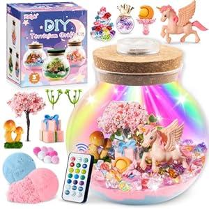 Hollyhi Light Up Terrarium Kit for Kids, DIY Unicorn Toys for 3 4 5 6 7 8 9 10 11 12 Year Old Girls Boys, Night Light Unicorn Terrarium Kit Arts and Crafts for Girls, Kids Christmas Birthday Gifts 