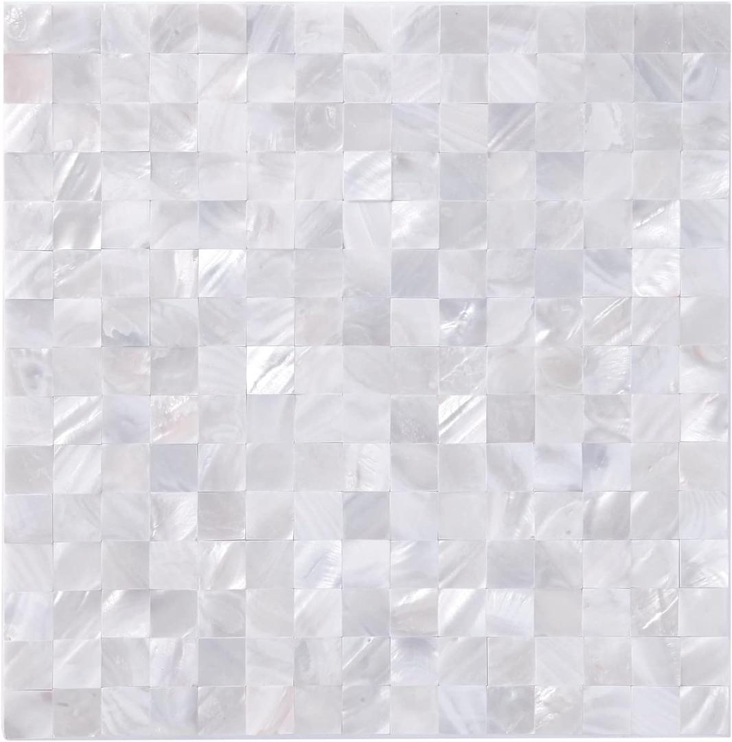 10 - Sheet Pearl Shells Tile Peel and Stick Backsplash, Self Adhesive Wall Tile for Kitchen, Bathroom, Bedroom (11.8"X11.8", White)