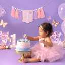Butterfly 1st Birthday High Chair Banner - Fairy Pink and Purple Tassel, Spring Decoration for Girls (Highchair Banner)