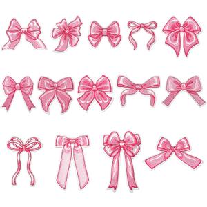 2 x JarThenaAMCS 14 Pcs Pink Bow Iron-On Sew-On Patches Heat Transfer Iron Patches Embroidered Cloth Patch for Valentine's Day DIY Crafts Clothing Fabric Decor