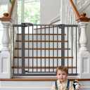 36.2" Extra Tall Baby Gate for Stairs, 29.5-46" Wide Dog Gate for Doorways, Walk Thru Auto Close Metal Pet Gate for The House, Stairs and Doorways, Child Gate Pressure Mounted Dog Gate Indoor(Black)