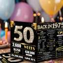 2 x Jumbo 50th Birthday Card for Women Men, Happy 50th Birthday Party Decorations for Her Him, Black Gold 50 Year Old Birthday Card, Double-Sided with Two Stickers
