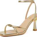 RIBONGZ Women's Heeled Sandals Square Open Toe Kitten Strappy Heels with Ankle Strap Elegant Summer Wedding Party Evening Prom Daily Wear Lace Up Dress Shoes, 9.5