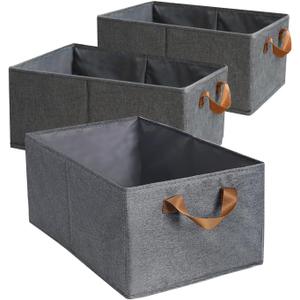 Pack of 3 Large Capacity Storage Bins Closet Organizer Sturdy Foldable Fabric Storage Boxes for Organizing Clothing,Sheets,Toys,Shelves Basket Storage Bin With Handles