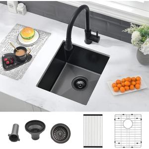 13 Black Bar Sink Undermount-VASOYO 13x15 Inch Undermount Bar Sinks Small Kitchen Sink for Bar Prep, Outdoor, Rv, 16 Gauge Stainless Steel Single Bowl Kitchen Basin with Bottom Grid