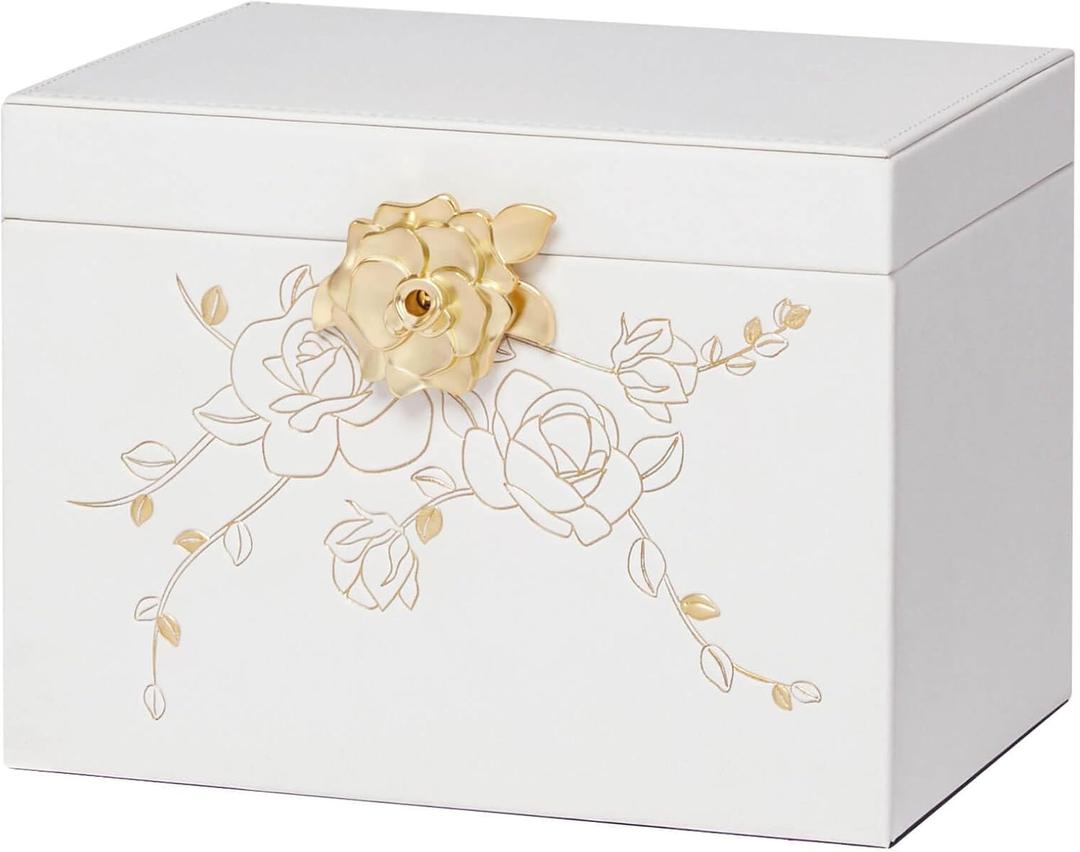 Enthralite Jewelry Box with Lock for Girls: Jewelry Organizer for Dresser - 3-Drawer Earrings Storage Girls Women Gift (White)