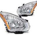 Headlights Assembly Compatible With 2008-2013 Nissan Rogue, 2014-2015 Nissan Rogue Select Chrome Housing Amber Reflector, Halogen Model Replacement head lamp assembly set