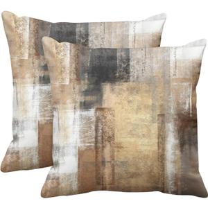 Britimes Throw Pillow Covers Modern Home Art Decor, 18 x 18 Inches Set of 2 Pillow Cases Decorative, Abstract Oil Painting Pillowcases for Bedroom, Living Room, Taupe Tan Grey Brown Beige